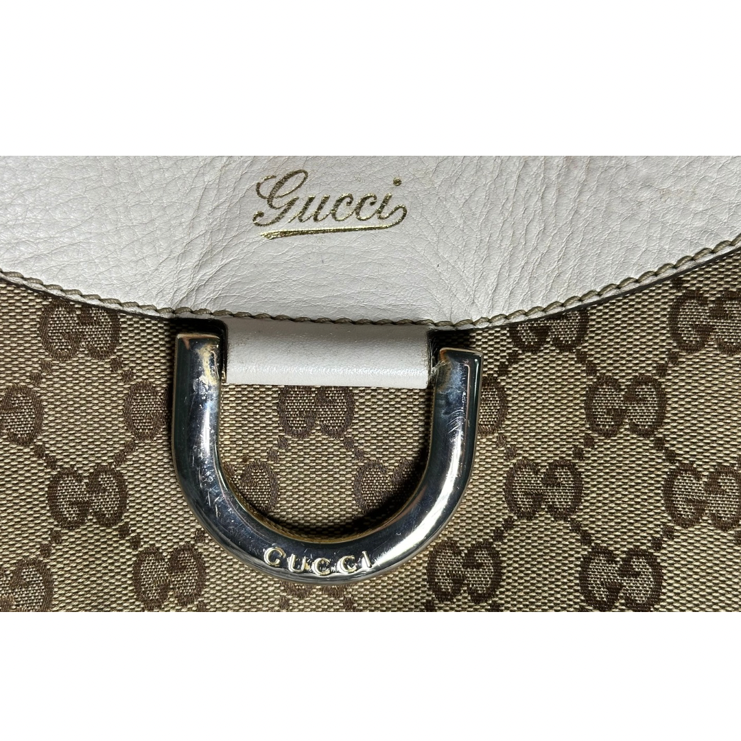 White Original Gucci Canvas D-Ring Abbey Shoulder Bag